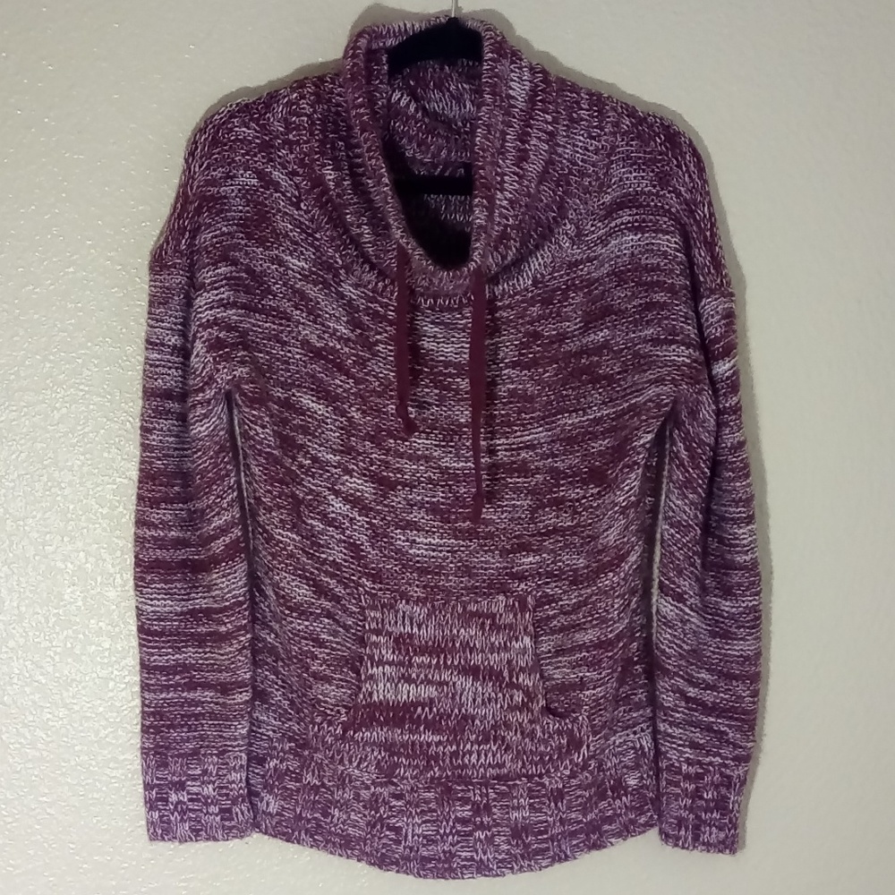 Space Dye Knit Cowl Front Pocket Sweater
